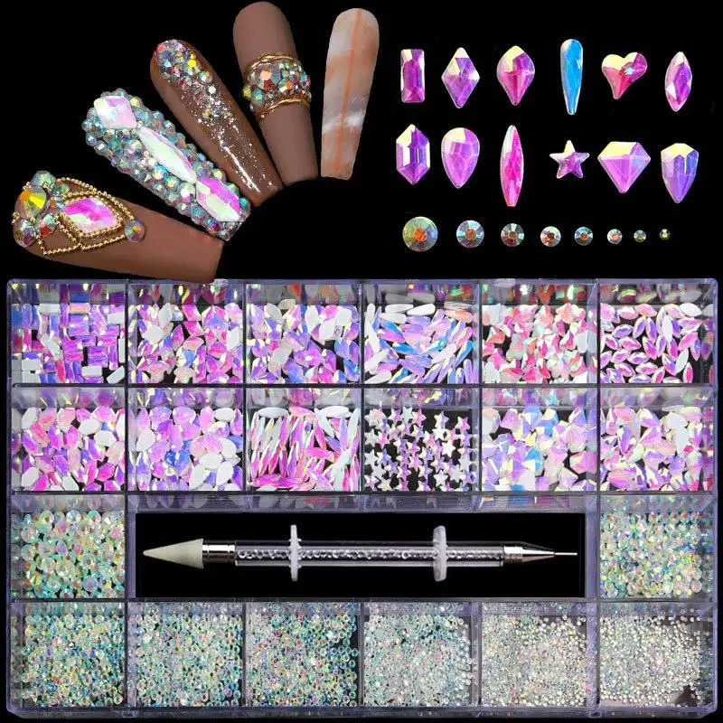 DIY Nail Art Rhinestone Kit with 21Grid Storage Box Flatback Diamonds for Creative Jewelry and Manicure s 251027