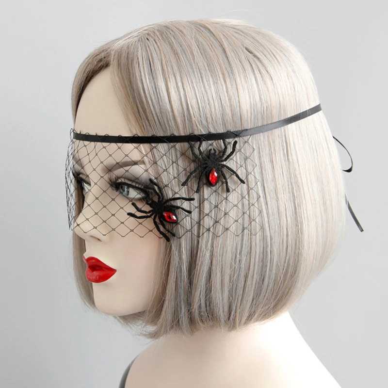 1920s Gatsby Party Spider Jewelry Masks Halloween Masquesrade Wearing Gothic Black Mesh Rose Face Mask Charming HeaddressW251029