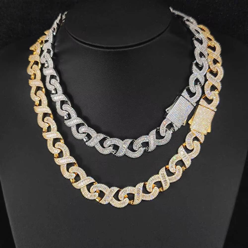 NUOYA 15MM Miami Cuban Link Chain Necklace Women Iced Baguetter Diamond Infinite Sign Gold Plated Mixed Inlaid moissanite Cuban Designer's style