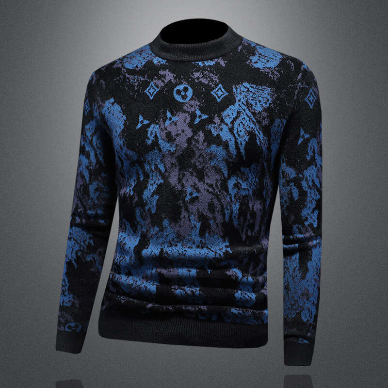 2025 New Winter Round Neck Thickened Velvet Men's Knitted Sweater
