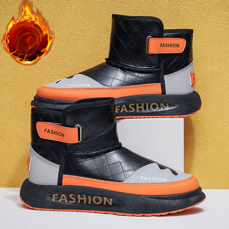 Extra Large European and American Winter New Thickened Wool Warm Snow Boots Men's Shoes Leather Thick Bottom Fashion Cotton Shoes Designer Shoes