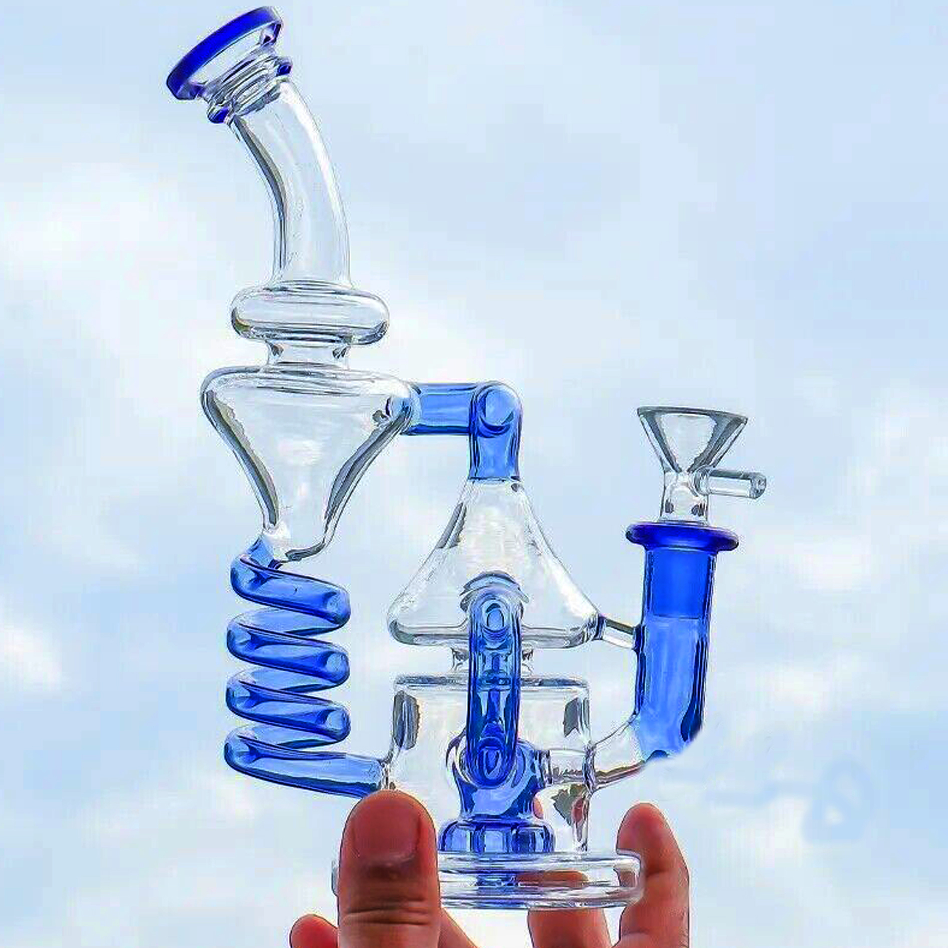 Spiral Coil Glass Bong Smoking Water pipes Recycler Rigs Hookahs Bubbler Heady Glass Water Bongs With 14mm bowl
