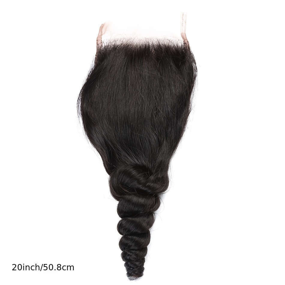 3 Bundles Brazilian Loose Wave Human Extensions With 5X5 Transparent HD Lace Closure - Natural Black Unprocessed Hair Weave, Voluminous Waves Women, S