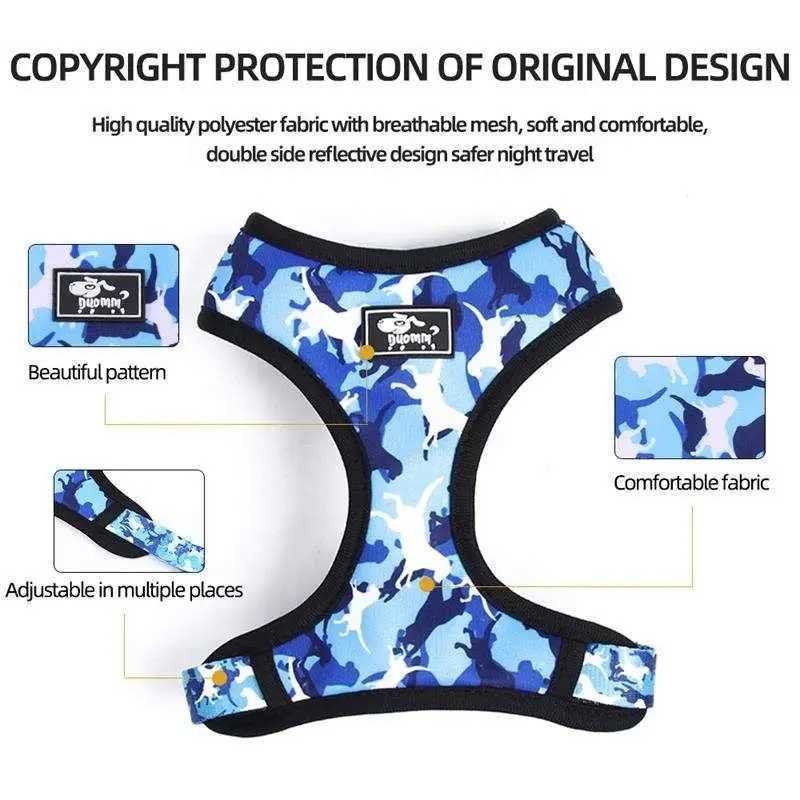 OKKPETS Camo Pet Dog Harness 5 Piece Set With Collar Leash Bow Tie Poop Bag Adjustable Puppy Comfortable No Pull Dog Accessories J251129