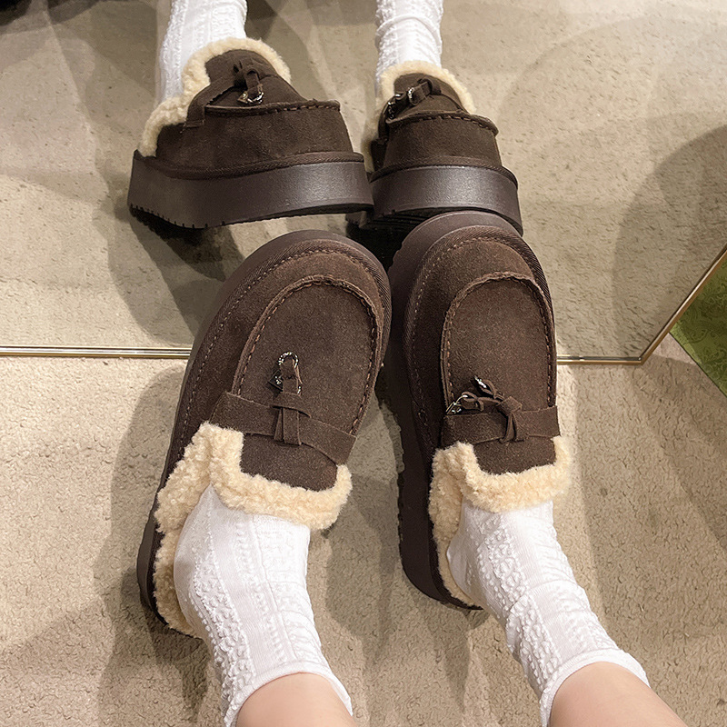 Slippers High Appearance Level Thick Bottom Bao Head Plus Cashmere Warm Home Fashion All Comfortable Non-slip Breathable Women's
