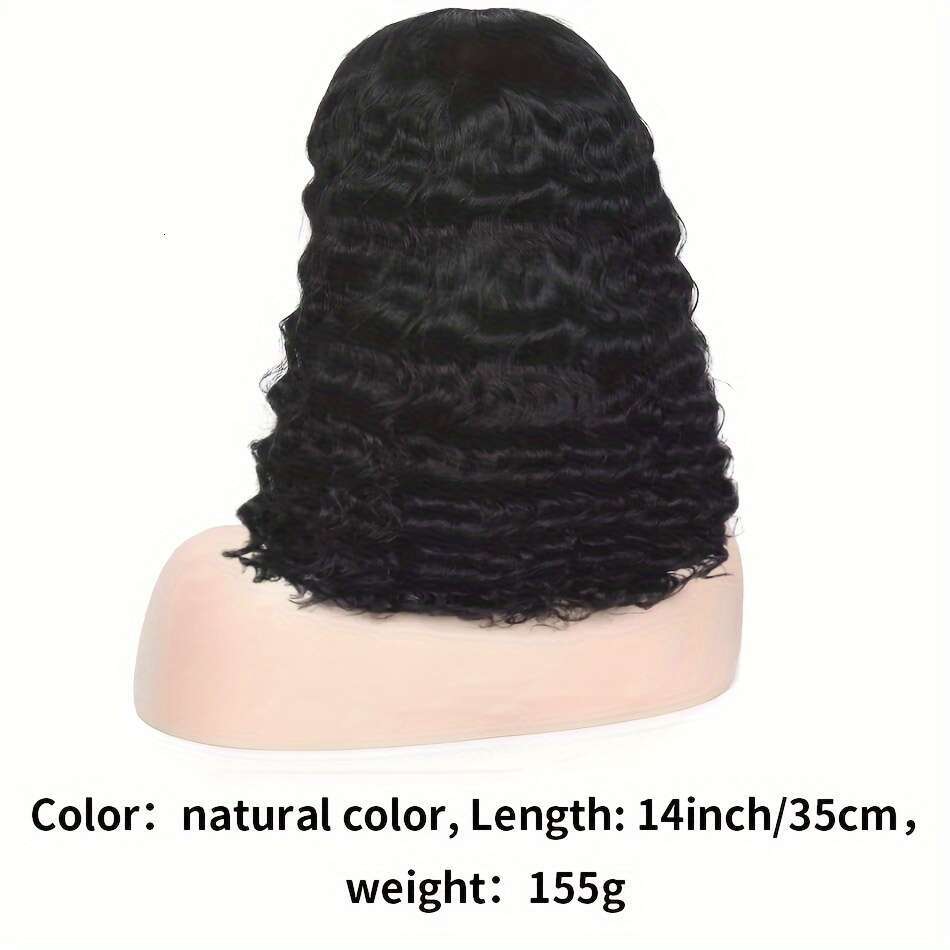 13X4 Lace Front Human Glueless Wear & Go Deep Wave Curly Bob Wig 150% Density 10-16 Inch For, Short Wig, Stylish Hair Accessory