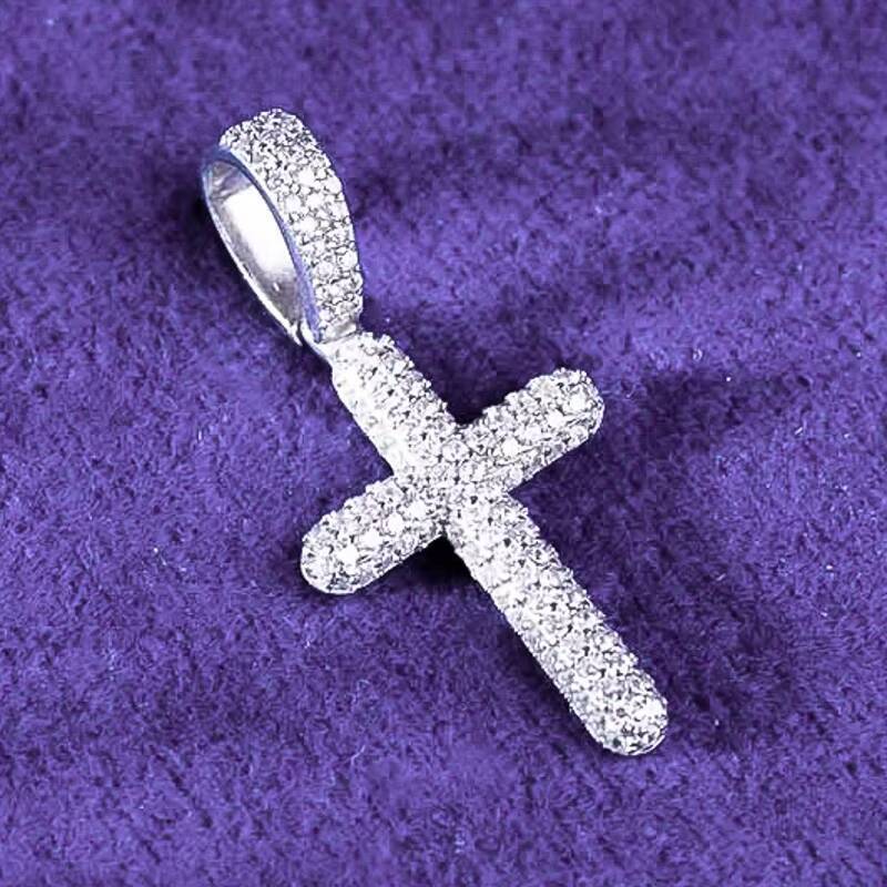 Hip Hop GRA Iced Out Bling VVS D Color Moissanite 925 Sterling Silver Pass Diamond Tester 2 Rows Cross Pendant for Men
