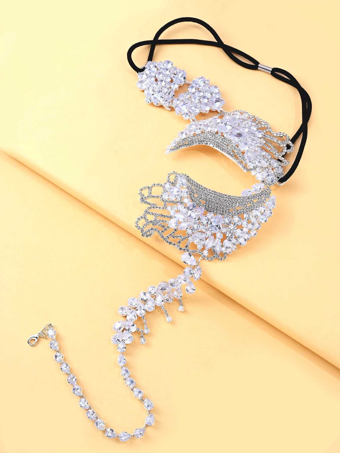 StoneFans Fashionable Crystal Zircon Mask With Exaggerated Personality Halloween Prom Half Rhinestone Stretch Cord FinishW251029