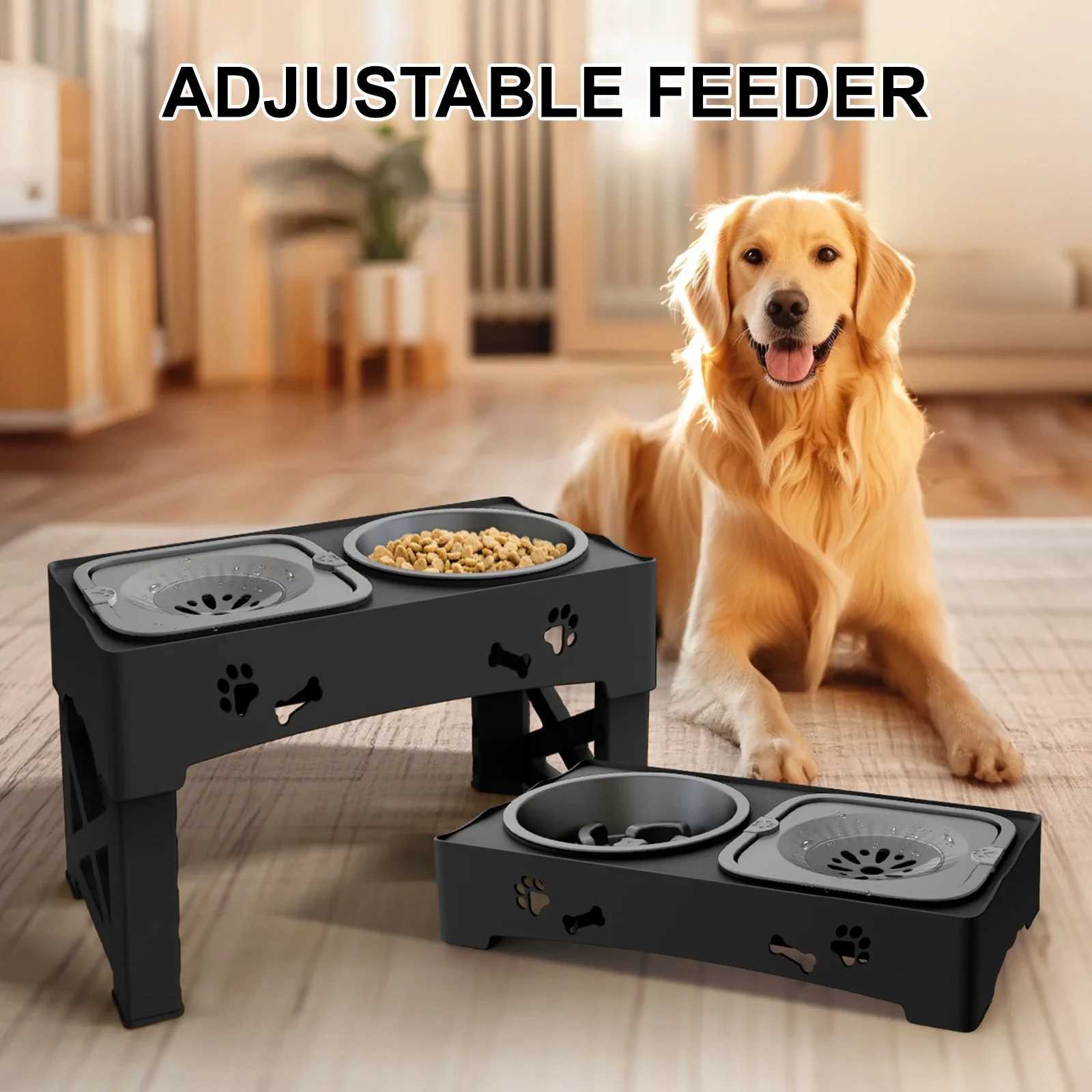 3 In 1 Pet Feeder Slow Feed Bowls Double Bowls Foldable With 5 Adjustable Height Suitable For Pets Of Different Heights J251113