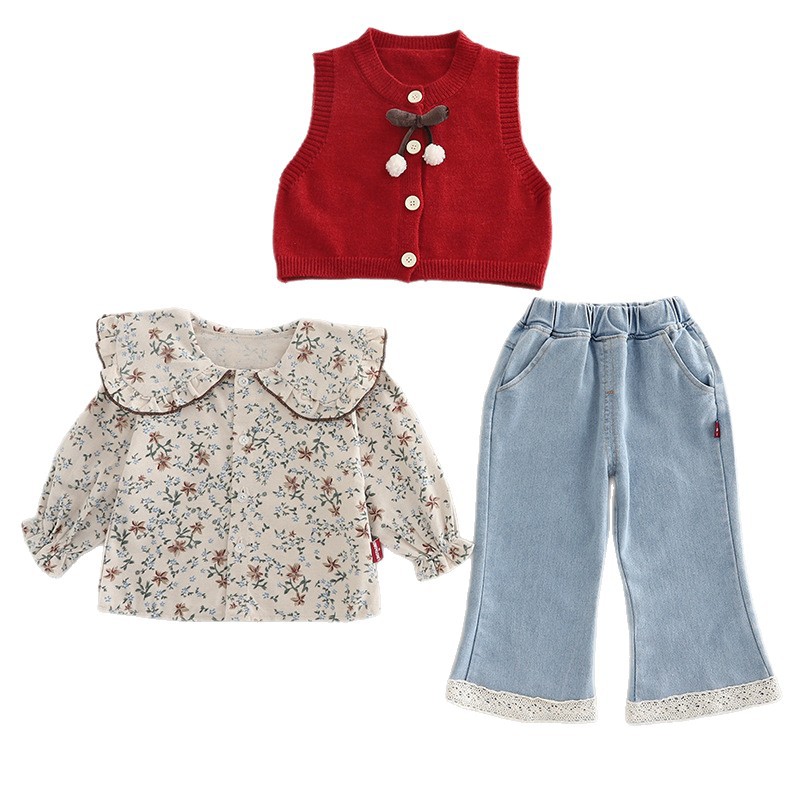 kids designer clothes 2025 Spring Autumn Girls' 3-Piece Set - Fashion Bow Tie Cardigan Knitwear Outfit, Cute Clothes for Baby Toddler