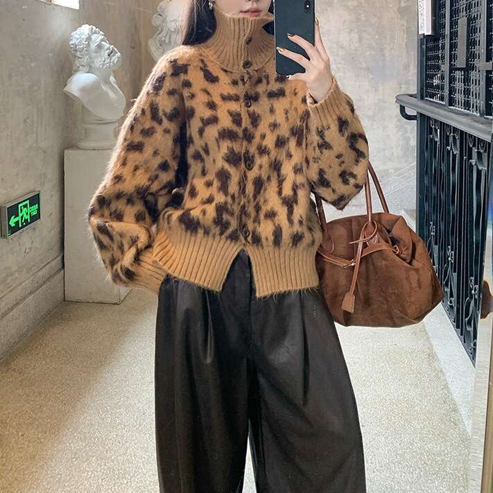 Women's Leopard Print Jacket - Collar Button-Front Blazer Coat, All-Season Casual To Dressy Outerwear, Hine Washable