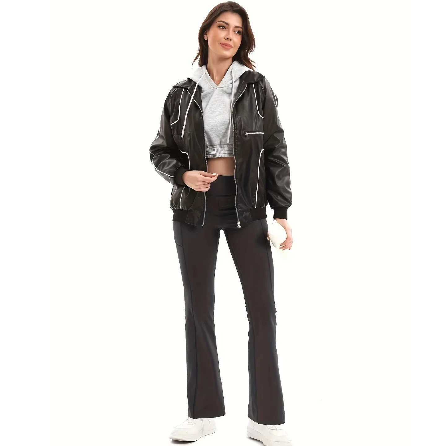 3Pcs Women FallWinter Slim Fleece Lined Wide Leg Yoga Pants High Waisted Elastic Sports Lounge Pockets Pure Color Exercise J251030