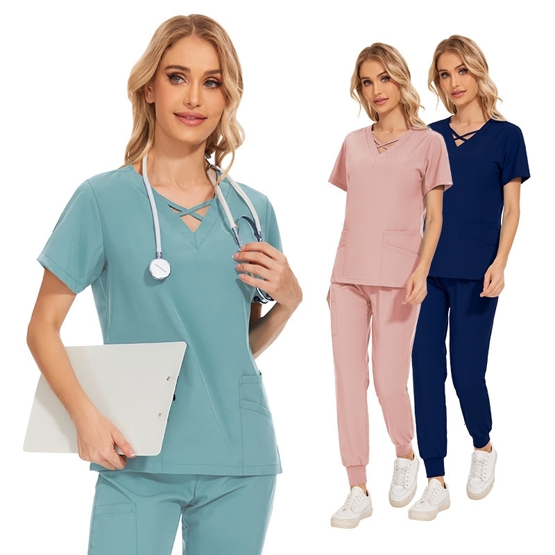 Stretch Women Slim Fit Scrubs Sets Uniforms Doctors Tops Joggers Gowns Nurse Accessories Salon Spa Workwear Set 251029
