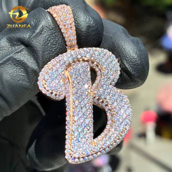 Iced Out Rose Gold Plated Custom Hip Hop Jewelry Diamond Initial Pendant Letter 925 Sterling Silver VVS Moissanite Name Pendant