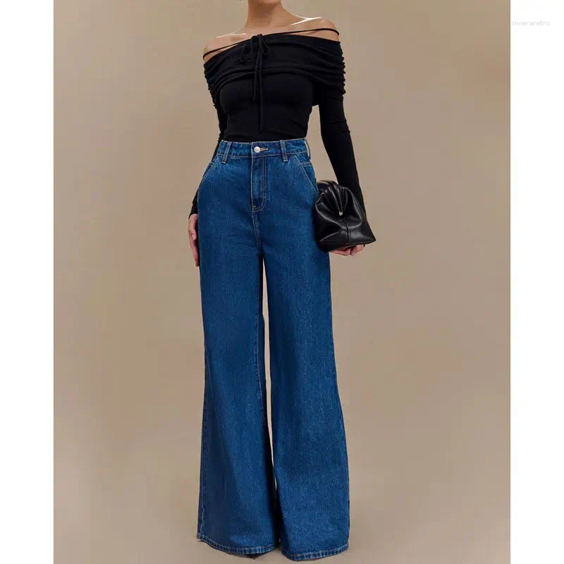 Women's Jeans Combhasaki Women Vintage Wide Leg Flare Long Pants Casual Solid Color Loose Fit Going Out Y2k Denim Trousers With Pockets Z260313