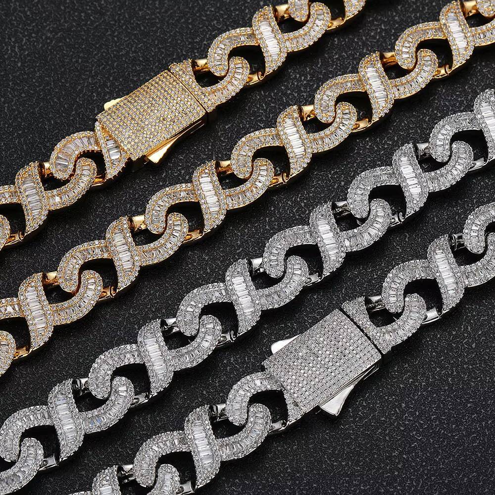 NUOYA 15MM Miami Cuban Link Chain Necklace Women Iced Baguetter Diamond Infinite Sign Gold Plated Mixed Inlaid moissanite Cuban Designer's style