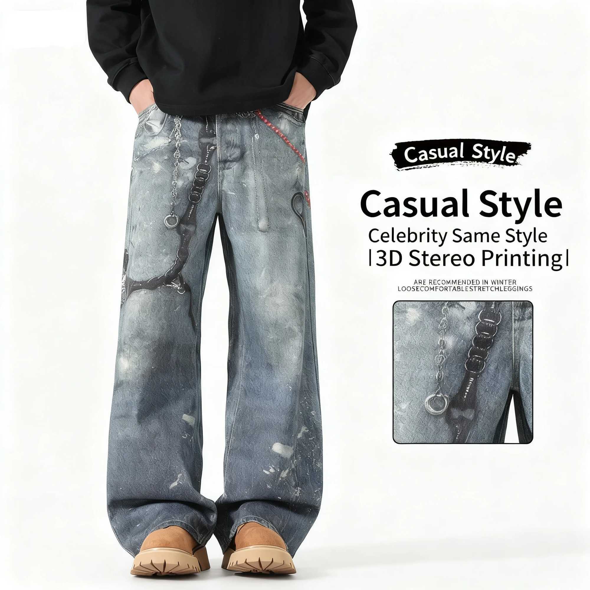 Mens Loose WideLeg Pants Fall New Arrivals Oversized Straight Leg Jeans with Dragging Hems in American Trendy Style J251030