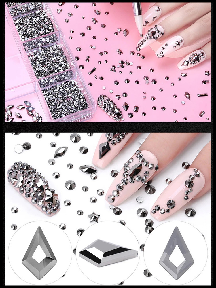 3100PCS White Pink AB Nail Art Rhinestones Crystals Set Kit Gems 3D Diamond Decoration Manicure 21 Shape 1PCS Pick Up Pen 251027