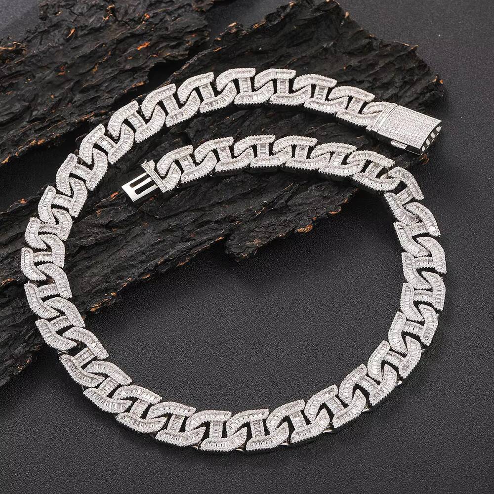 Custom Iced Out Cuban Link Chain Hip Hop Necklace Bling Baguette Diamond Cuban Chains Designer's style