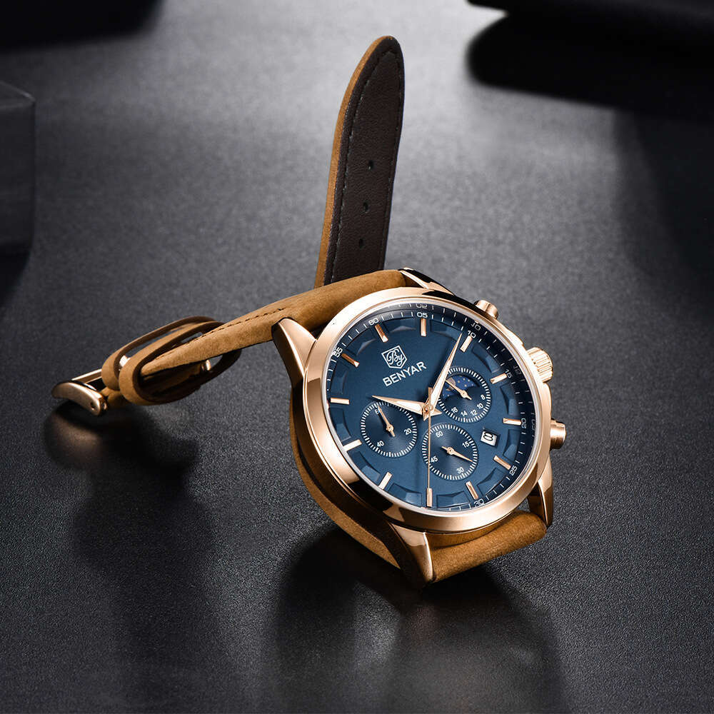 BENYAR New Round Casual Spiral Crown Pin Buckle Luminous Calendar Men's Quartz Watch BY-5160