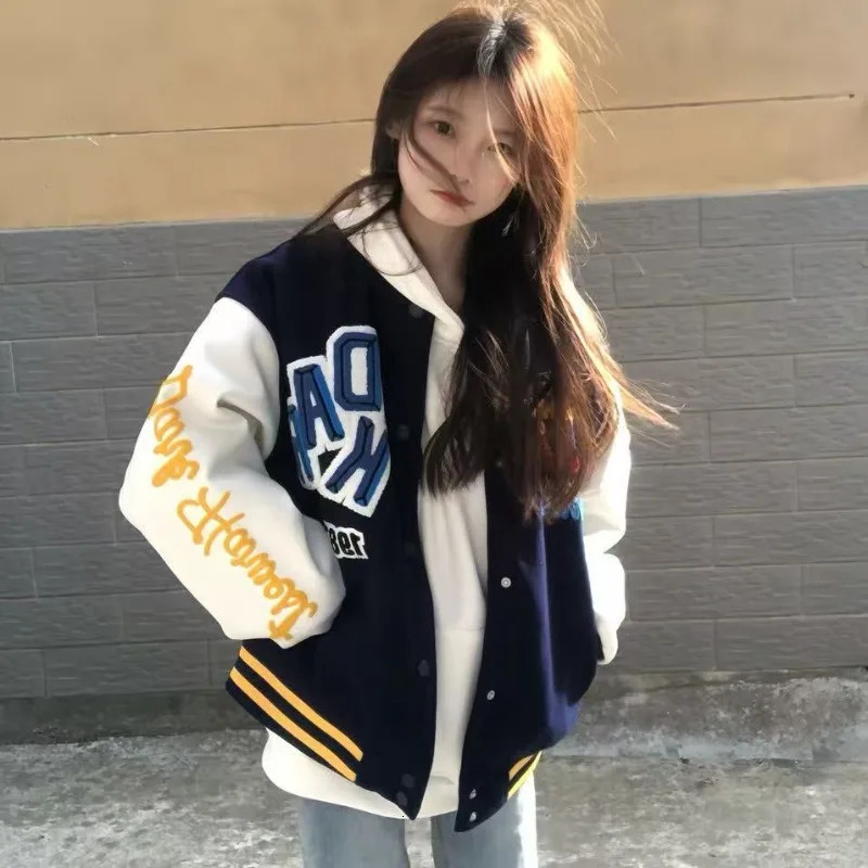 2025 American High Street Mao Jinxiu Alphabet Baseball Uniform Jacket Female Y2K Gothic Harajuku Trend Couple Jacket 251029
