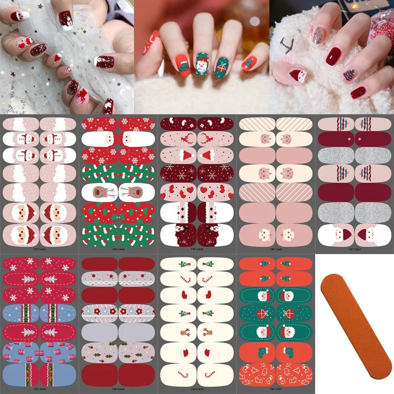 Santa Claus Full Cover Nail Stickers 14tips Nail Decoration Nails Sticker Self Adhesive Nail Sticker Nail Art Sticker 251027