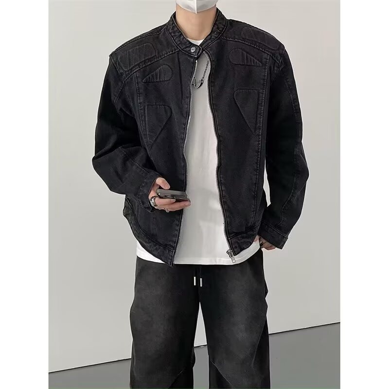 American Vintage Denim Men's Jacket Trendy Designer Coat Brand High Street Loose Casual Versatile Simple Round Neck Fashion Coat