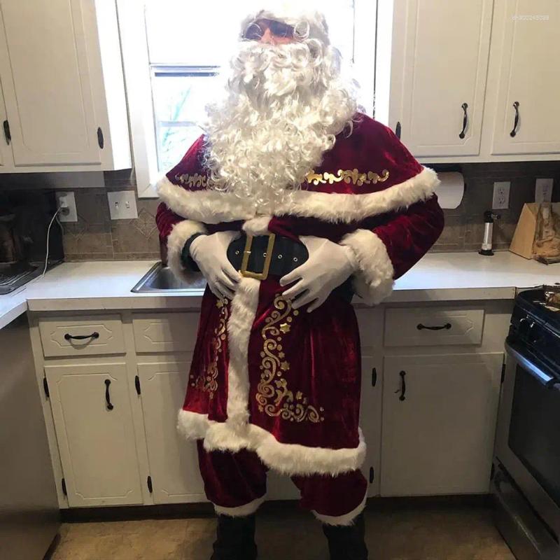 Santa Claus Costume Set Velvet Adult Suit Traditional Red Ensemble Complete Accessories Performances Clothes