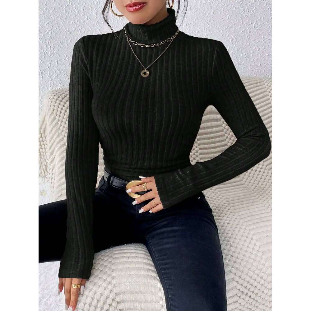 Elegant Solid Basic Knitted Tops New Women Turtlneck Sweater Long Sleeve Casual Slim Pullover Fashion Simple Style Design Designer Sweater Women Bear 