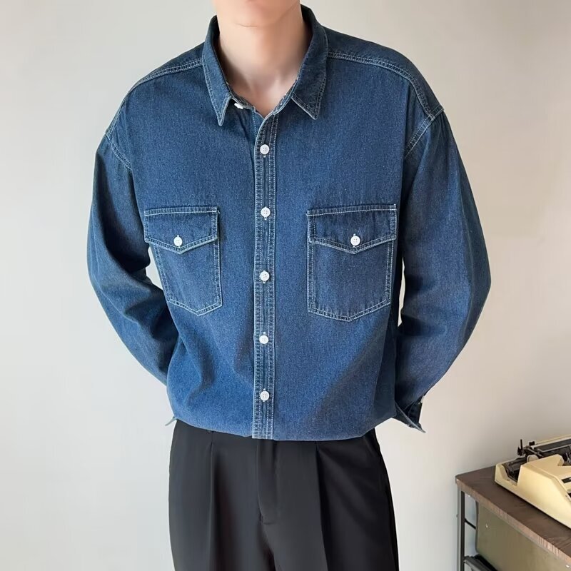 Light Mature Style Spring And Autumn Shirt Korean Loose Long Sleeve Shirt Men 2025 Trendy Washed Denim Designer Jacket Shirt Jacket Men