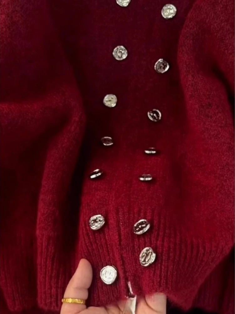 y Fluffy Knitted Cardigan Sweater n Double Breasted Coat Women Autumn Highend Lazy Zipper 2000s Y2k Knit Top 251027