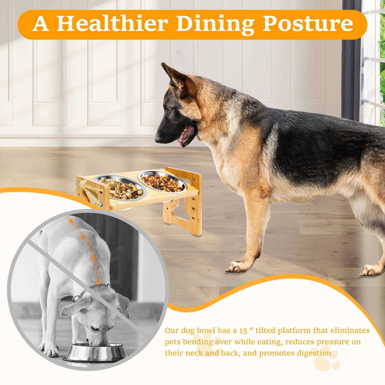 Elevated Dog Bowls Wood Tilted Adjustable Dogs Feeder Stand with Stainless Steel Food Bowls for Your Cat and Dog Pet Accessories J251113