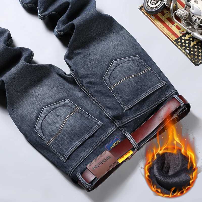 2025 Mens Winter Jeans Warm Straight Fit Fleecelined Warm Denim Pants Male Classic Blue Business Stretch Thick Cowboy Trousers J251030