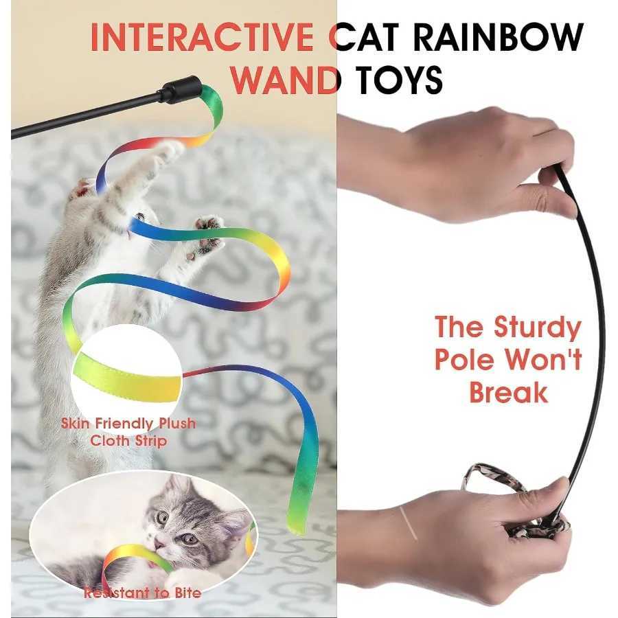 Cat Wand Toy Set Interactive Cat Wand Toy with Rainbow Ribbon String Rainbow Cloth String Leopard Print Cloth String for Small S251029{category}