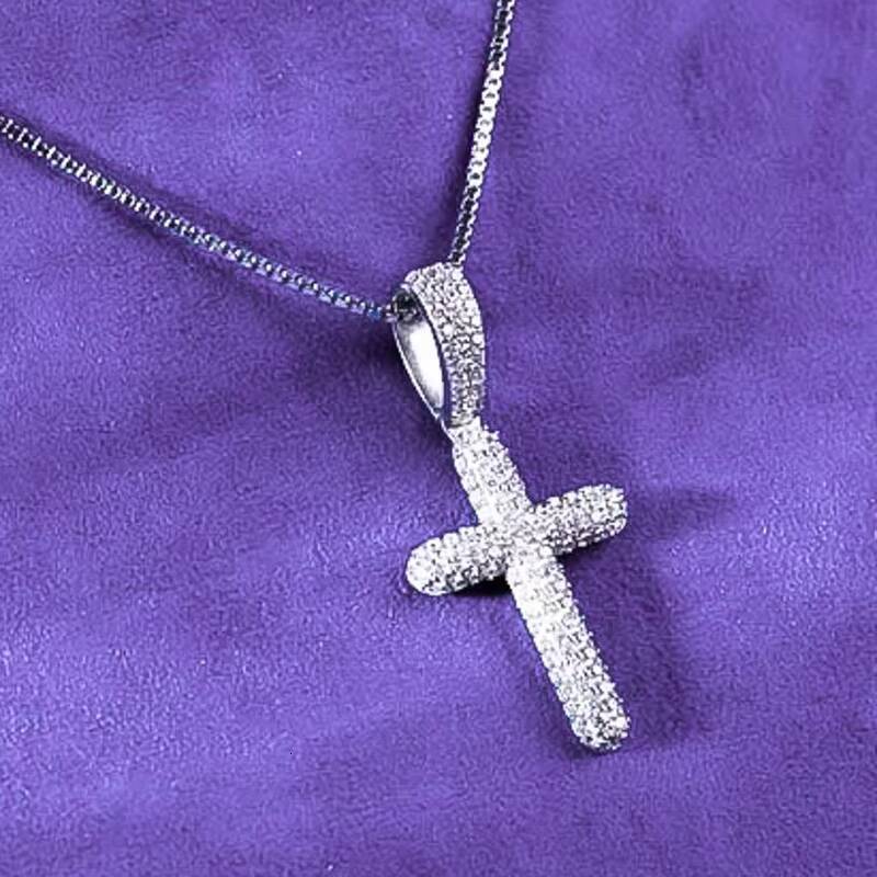 Hip Hop GRA Iced Out Bling VVS D Color Moissanite 925 Sterling Silver Pass Diamond Tester 2 Rows Cross Pendant for Men