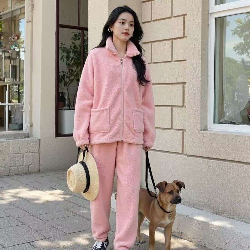 2025 Autumn Winter Solid Color Coral Fleece Nightgown for Women, Thickened and Fleece-Lined, Cute Cartoon Flannel Set