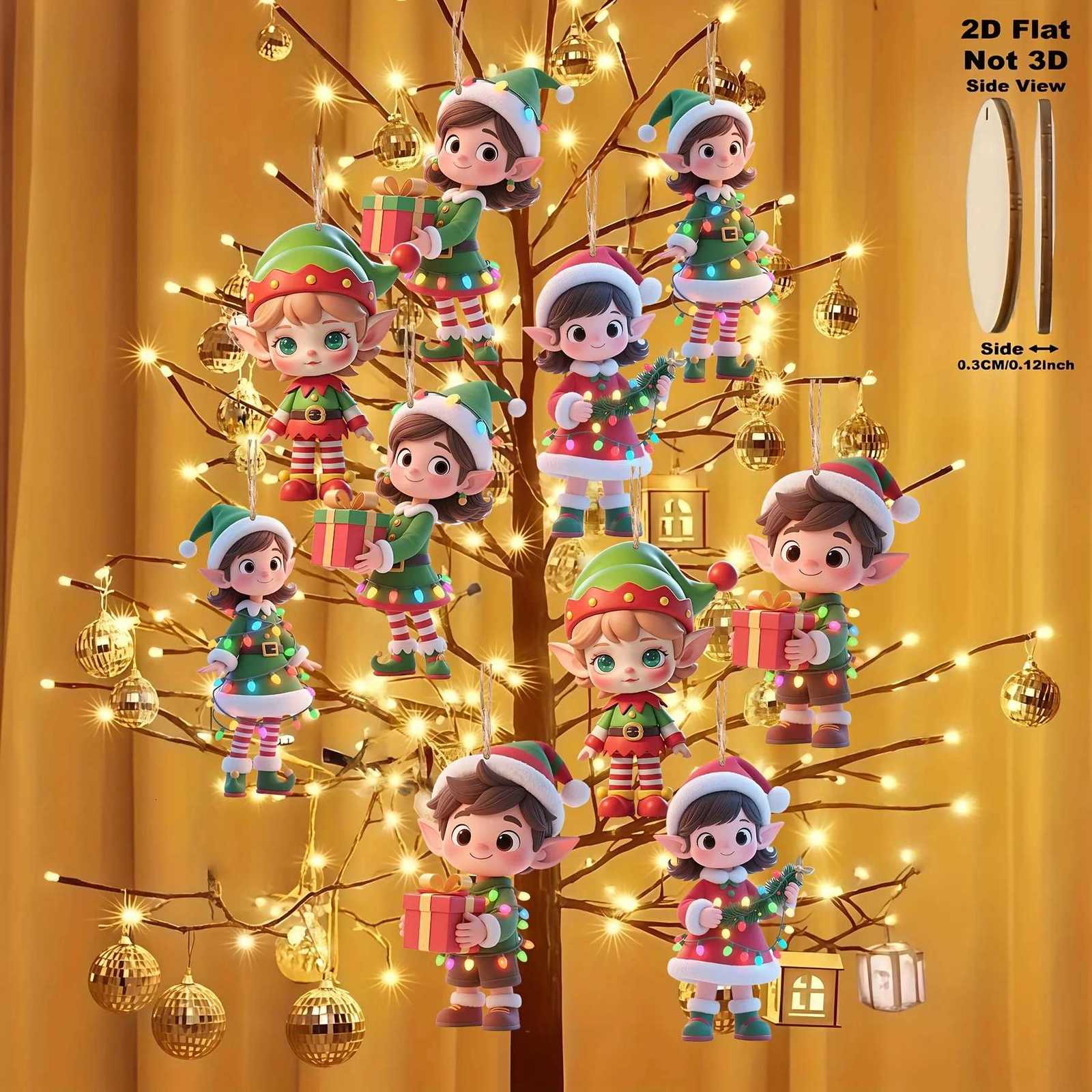 10pcsset Christmas Wooden Pendant Take The Gift Elf Xmas Tree Hanging Ornament Perfect for Xmas Party Decor Home New Year Gifts C251030