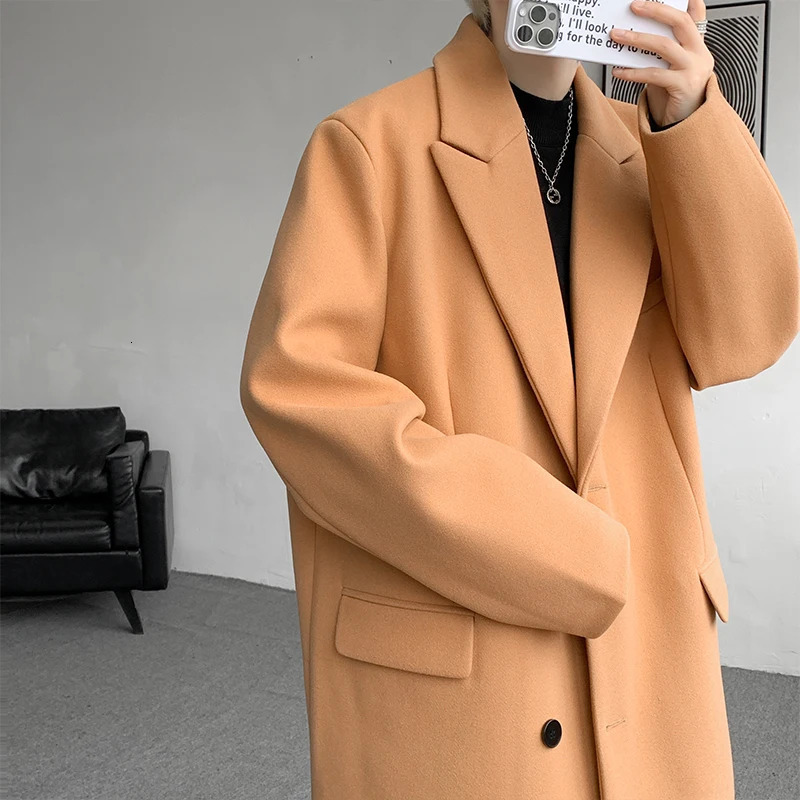 Autumn Winter Men Woolen Jackets Boutique Highend Overcoat Trench Xlong Thick Coat Over The Knee Plus Size 8XL 251029