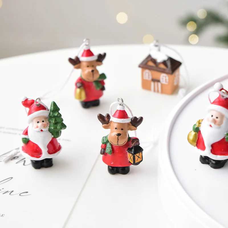 4PCS Christmas Ornament Mini Resin Old Man Snow House Saint Christmas Tree Small Pendant Holiday Party Birthday Gift C251030