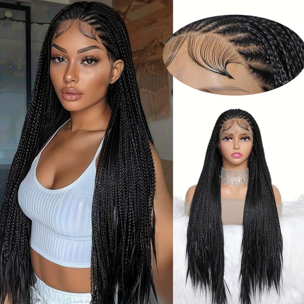 Large Twist Box Braided Synthetic Frontal Faux Locs Wigs 13X4 Lace Front Tribal Braiding Long Wig For Women Bleached Knotless, VEARDA