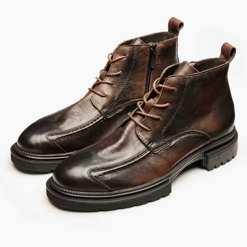 Men Shoes Leather Retro Men Boots Leather Ankle Boots Motorcycle Boots Cowboy Boots Show Bar Fashion Combat Boots Z251029