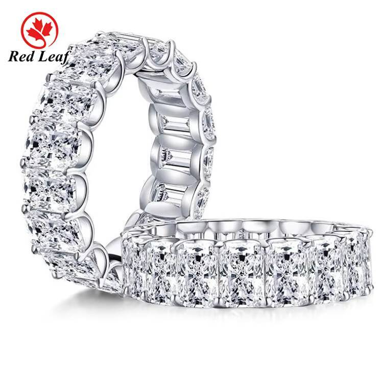 Redleaf Jewelry Shaped Moissanite Emerald Cut Moissanite Rings Design Geometric Full Pave Moissanite Rings Custom Silver CLASSIC