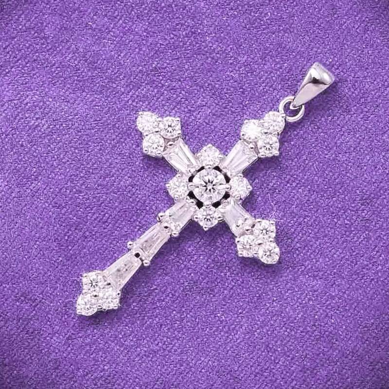 Hip Hop GRA Iced Bling VVS D Color Moissanite 925 Sterling Silver Latin Cross Pendant Pass Diamond Tester for Men Christian