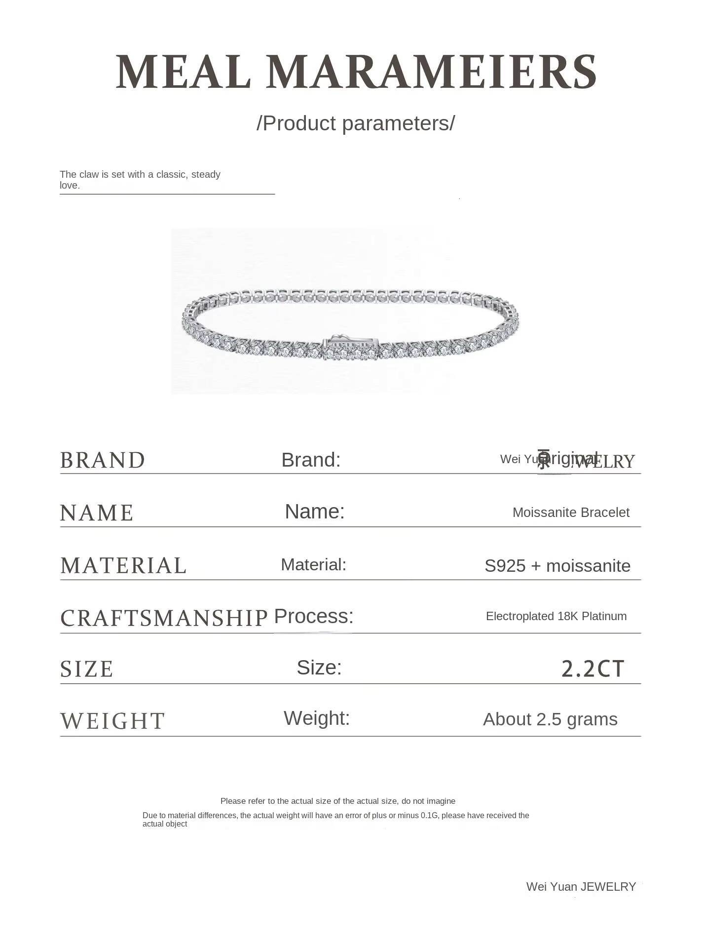 Solid 925 Sterling Silver 22carat Moissanite Tennis Bracelets for Women Men Engagement Jewelry Gift