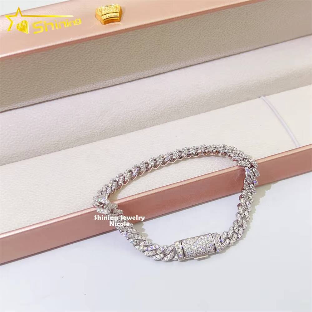 Wholesale Price Pass Diamond Tester 6mm Cuban Link Chain 925 Sterling Silver Moissanite Cuban Bracelets