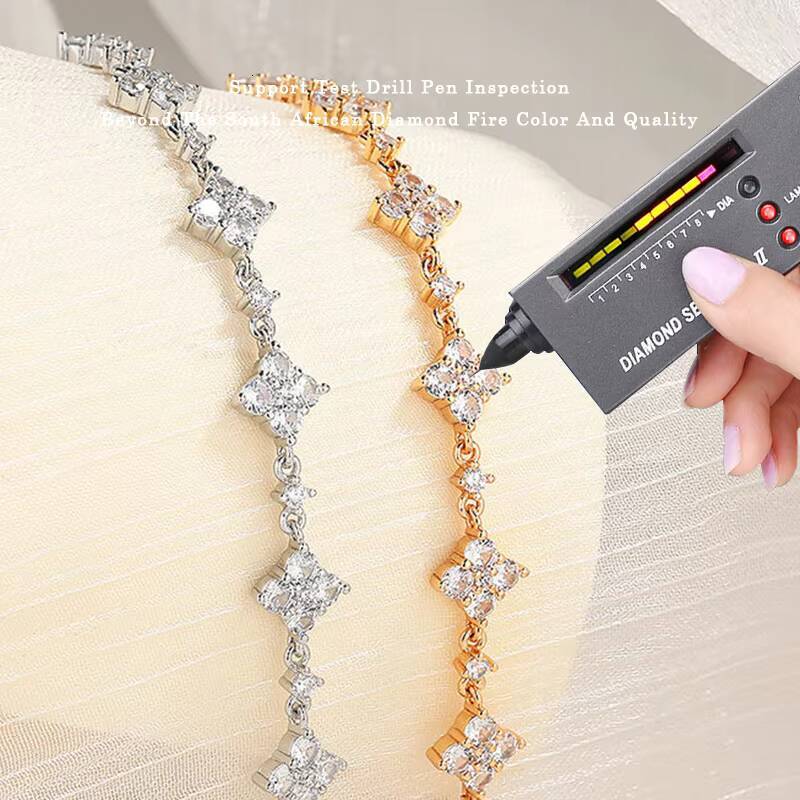 XRZ020 925 Sterling Silver Luxury Fashion Bracelet for Women 12mm Moissanite Moissanite Lucky Four Leaf Clover Fine Jewelry