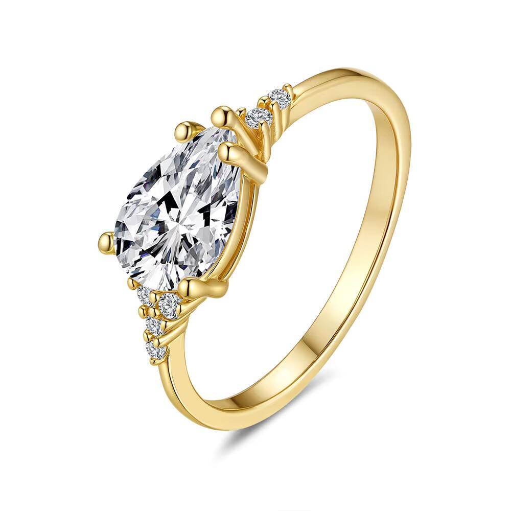 Luxury Fashion Moissanite Jewelry 925 Silver Gold Plated Pear Cut Engagement Ring Jewelry for Women Pear Cut