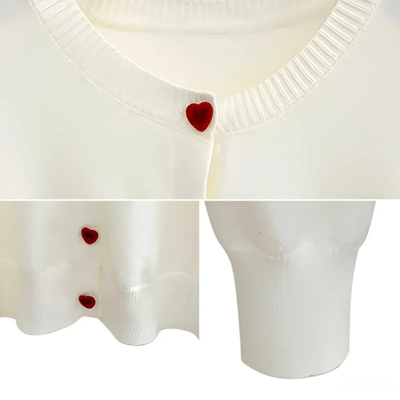 Korean Casual Solid Tops Women ONeck Single Breasted Heart Button Sweater Bow Embroidery Knitted Cardigan Woman Clothes 45 251028