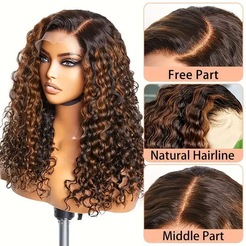 Ombre Deep Wave Front Human Hair Honey Blonde 5X5 Lace 1B/30 Highlight Wig Suitable For Daily Travel Events Party Music Festival