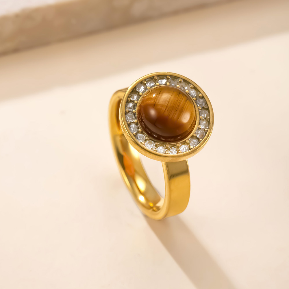 Designer ring 18k Gold Plated Circle Natural Stone Ring Zircon Freshwater Pearl Light Luxury Fashion Simple Ring free shipping gift for women diamond 
